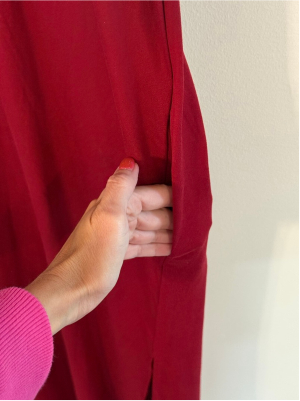 Vintage Red Cold Shoulder Maxi Dress Size 16 Sleeveless Pocket Evening Dress - Picture 3 of 4
